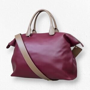 Alberto Di Canio Burgundy Leather Travel Tote Weekender Italy Large Bag